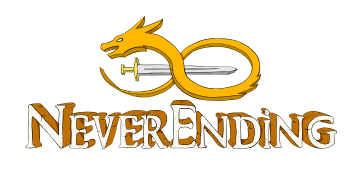 NeverEnding logo with a golden dragon wound around a sword